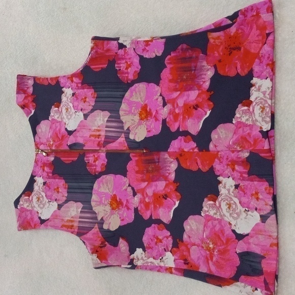 Cynthia Rowley Pink Floral Striped Scuba Bodycon Sleeveless Blouse - Picture 5 of 10